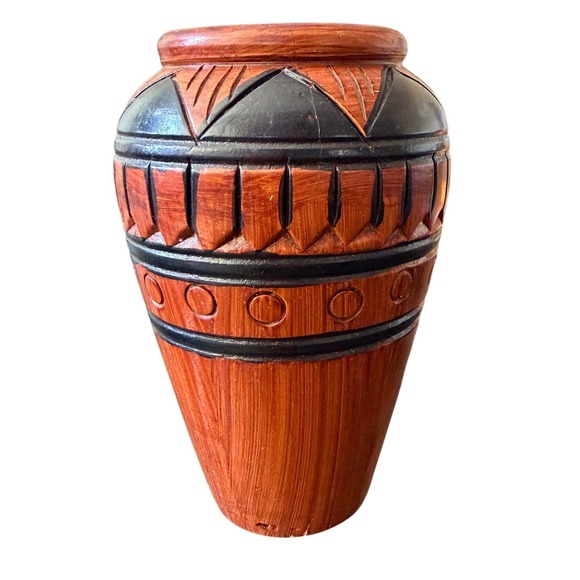 Other - Vintage 6" Ceramic Pottery Faux Wood Grain Vessel Folk Art Rustic Decor Vase